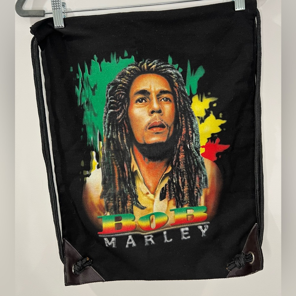 Bob Marley Colorful Cotton Backpack Tote With Drawstring 19x14" Canvas